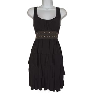 CANDY RAIN Studded Elastic Waist Ruffle Sleeveless Stretchy Black Dress Medium